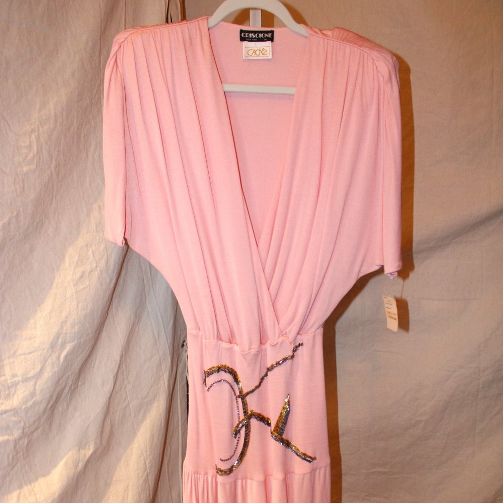 NWT Vintage early 80's Criscone New York incredible pink wrap dress